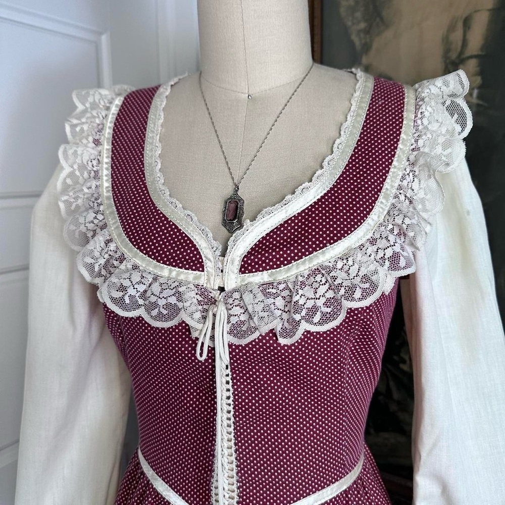 Vintage 70s Gunne Sax prairie long sleeve casual dress red gingham corset Size 7 - Picture 4 of 8